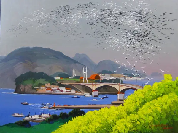 창선대교위의 철새떼