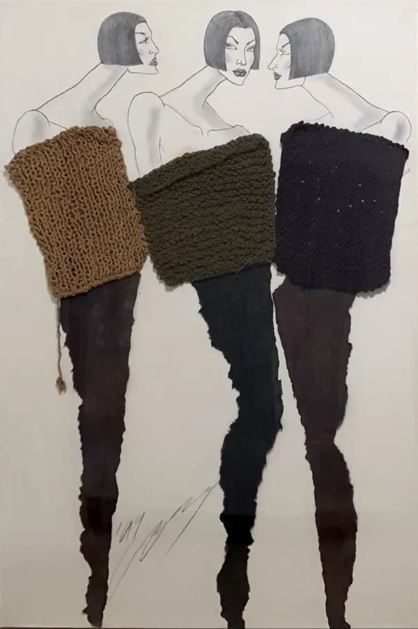 연필, 니트, 종이의 조화