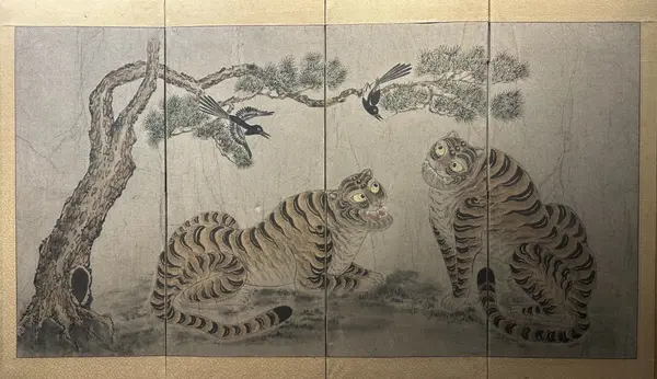 호작도 4폭연폭 병풍 · 작가미상