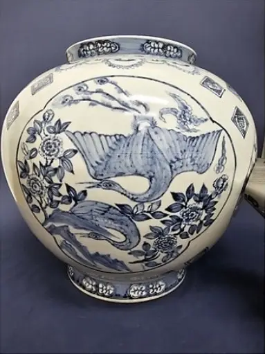 백자청화능화창쌍학목단문호 · 작가미상